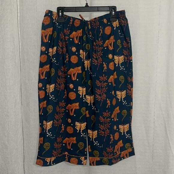 THEIR NIBS S-XL Dark Blue Orange Autumn Cotton Short Sleeve Crop Pants PJ Set - Picture 9 of 16